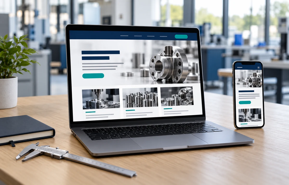 Un site industriel présenté sur ordinateur portable et smartphone